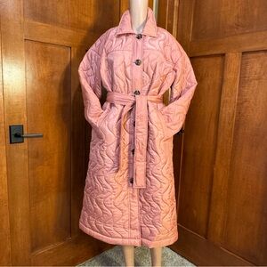 Who What Wear Pink Quilted Coat with Belt Medium